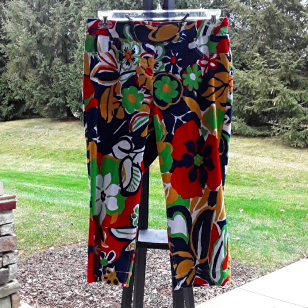 Slimsation By Multiples Stretch Cropped Capri Pants Pull On Size 16 Floral Print